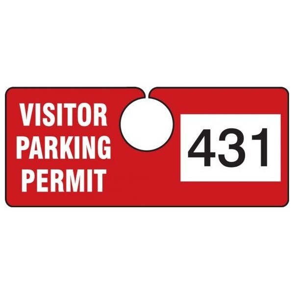 Accuform Parking Permit Tag, VISITOR PARKING PERMIT Numbered 500-599, Red, 2in x 4.75in, 100PK TNT431RDF - main